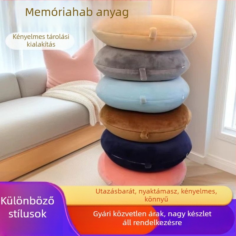 U-alakú memóriahabos nyakpárna, levehető és mosható huzattal, hordozható utazásokhoz és pihenéshez repülőn