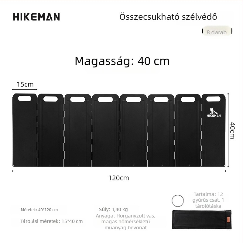 Szabadban használható kanisteres tűzhely szélvédő készlet, nagy, 8 összecsukható galvanizált panellel