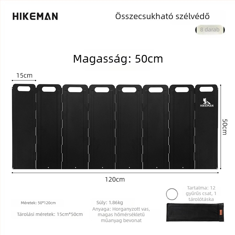 Szabadban használható kanisteres tűzhely szélvédő készlet, nagy, 8 összecsukható galvanizált panellel