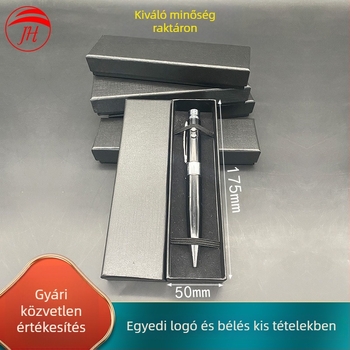 Fekete texturált, téglalap alakú tolltartó ajándékdoboz, ezüstös nyomással