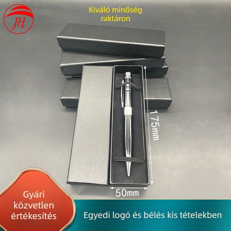 Fekete texturált, téglalap alakú tolltartó ajándékdoboz, ezüstös nyomással