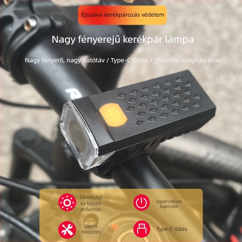 2266 kerékpár első lámpa, USB töltés, vízálló, éjszakai világítás kültéri kerékpározáshoz