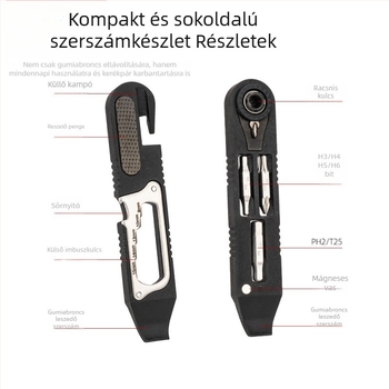 Kerékpár javító készlet, többfunkciós szerszámkészlet, defektjavító eszköz, hatszögletű csavar, kattintós kulcs és kerékpár kiegészítők