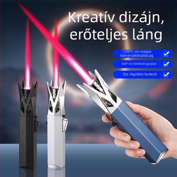 Fém farkas motívummal öngyújtó, szélálló jet lánggal, kültéri barbecue-hoz