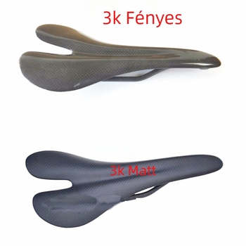 Szénszálas kerékpárnyereg vájattal, matt és fényes felülettel