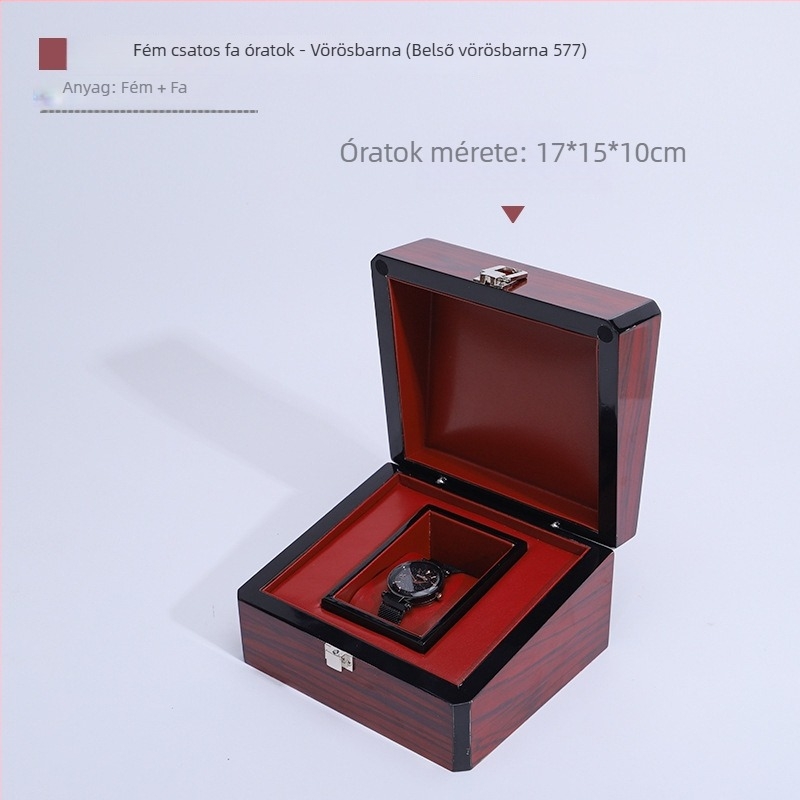 Fából készült óratartó és tároló doboz, bőr óradoboz, automata feltekerő, lakkozott óradoboz