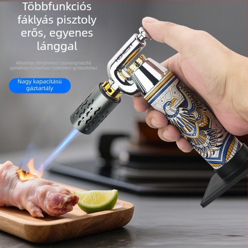 Többcélú kültéri gyújtófáklya barbecue-hoz és szivarhoz, szélálló, utántölthető butánnal
