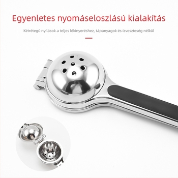 Rozsdamentes acél citrusprés, kézi nyomású, kompakt konyhai eszköz citromhoz és narancshoz.