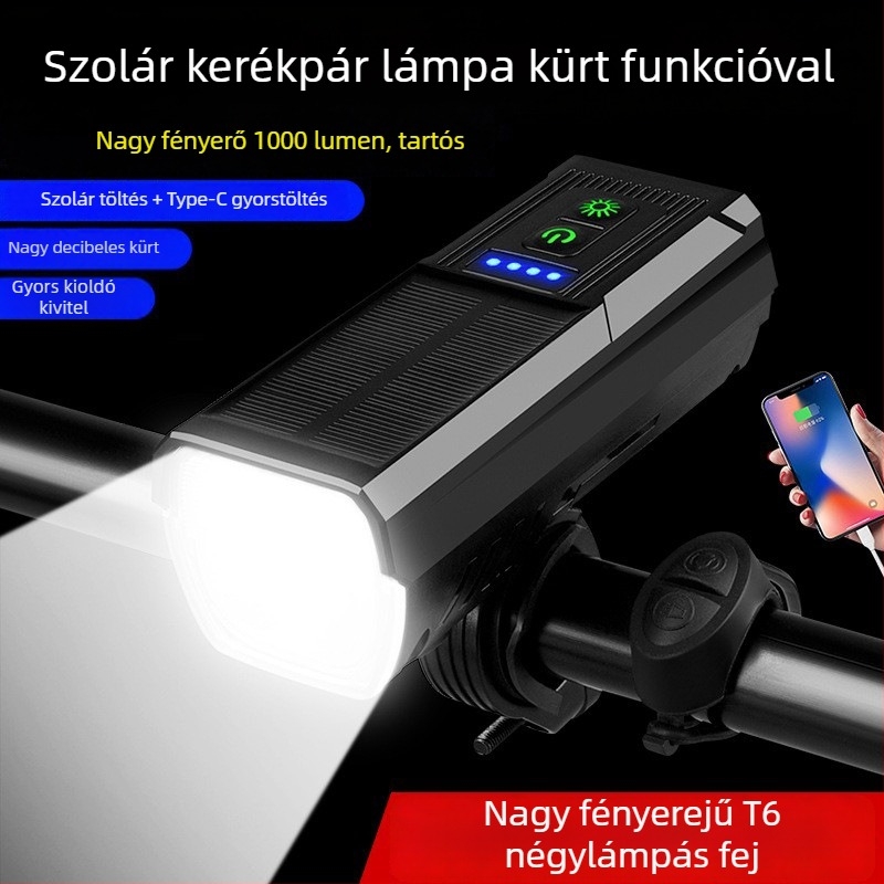 Meilong 4T6 Type-C első kerékpár lámpa – ultrafényes, hosszú és rövid fénysugár, USB-C töltés