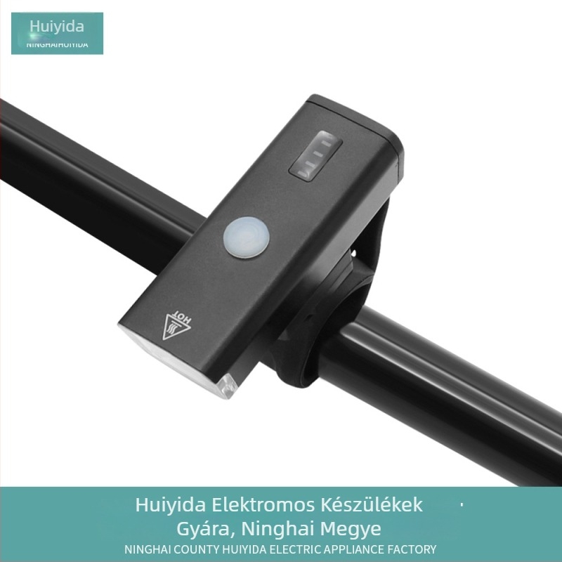 USB-s kerékpár első lámpa töltés kijelzővel, alumínium ötvözet, figyelmeztető fény