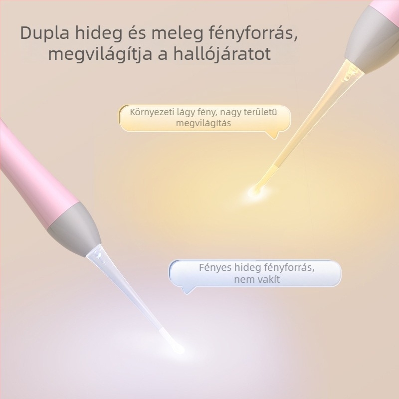 Gyerekeknek készülő fülkanál készlet világítóval és puha véggel, vizuális cerumencsipesszel