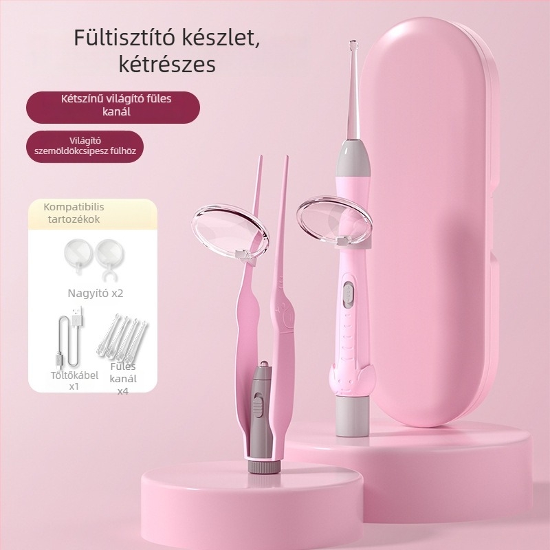 Gyerekeknek készülő fülkanál készlet világítóval és puha véggel, vizuális cerumencsipesszel