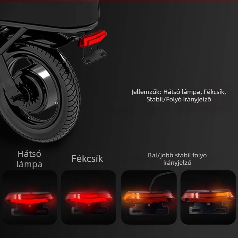 Elektromos kerékpár hátsó féklámpa, összecsukható és terepkerékpárokhoz, folyóvíz effektusú irányjelző, kiegészítő éjszakai kerékpározáshoz