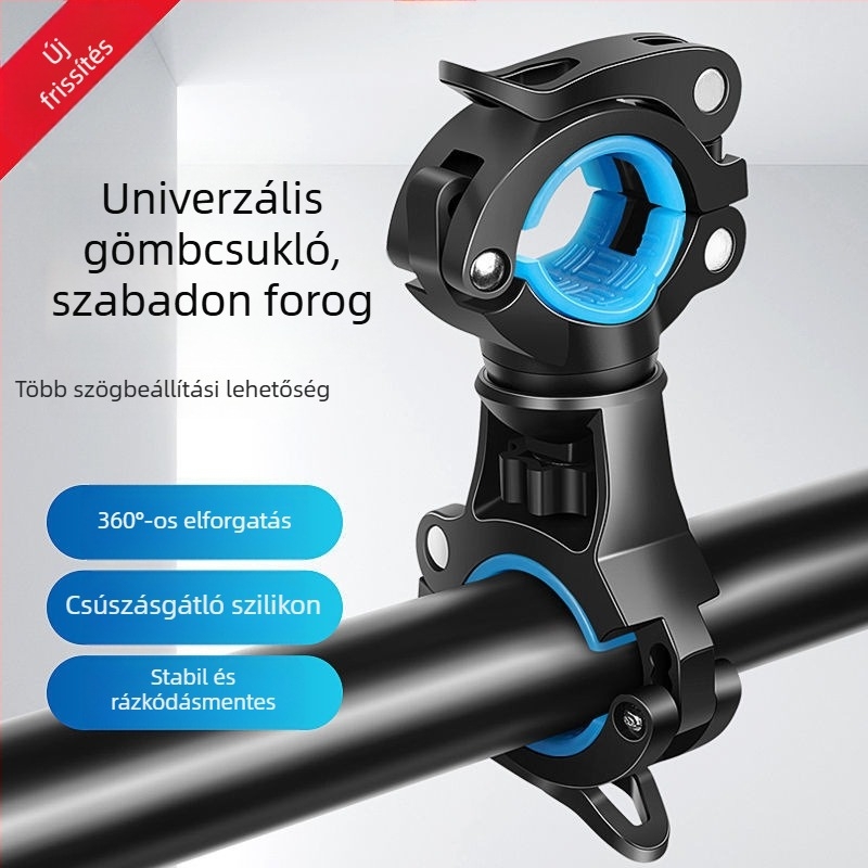 Kerékpár előfény tartó 720°-os gömbcsuklóval, klipszes rögzítés MTB-hez