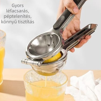 Kézi citrusprés rozsdamentes acélból, szilikoncsíkkal – narancs- és citromlé kifacsarására