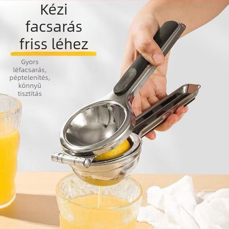 Kézi citrusprés rozsdamentes acélból, szilikoncsíkkal – narancs- és citromlé kifacsarására
