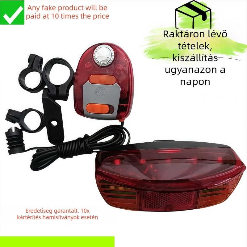 LED hátsó lámpa kerékpárhoz kanyarjelzővel, éjszakai fénnyel, féklámpával és elektromos kürttel – multifunkcionális világítás hegyi- és országúti kerékpárokhoz