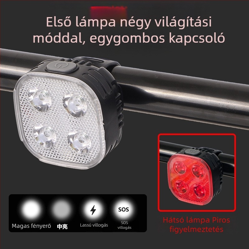 Elő- és hátsó kerékpár lámpa készlet éjszakai tekeréshez, MTB első lámpa és újratölthető hátsó lámpa
