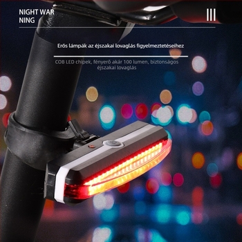 Hátsó kerékpár lámpa USB töltéssel, figyelmeztető fény éjszakai kerékpározáshoz
