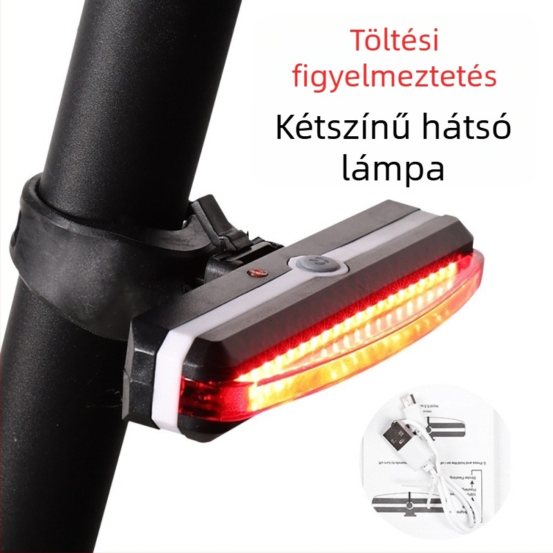 Hátsó kerékpár lámpa USB töltéssel, figyelmeztető fény éjszakai kerékpározáshoz