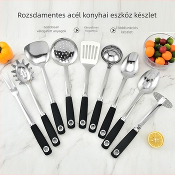 Rozsdamentes acél spatula és főzőkanál készlet, krumplipréssel, tapadásmentes felülettel