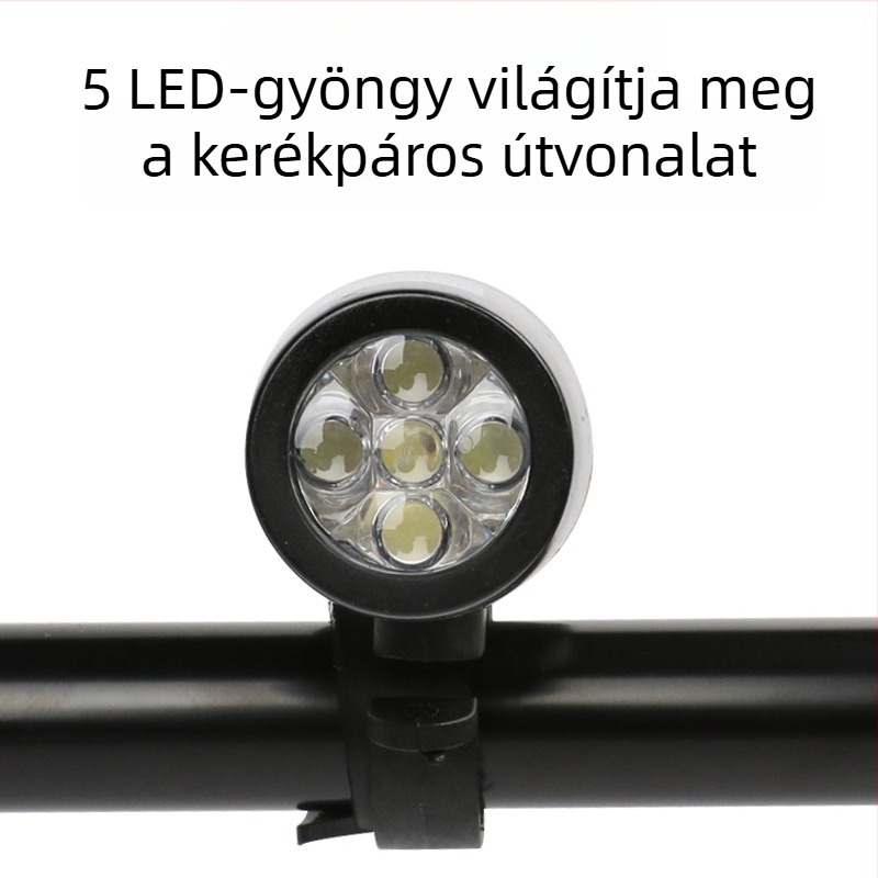 5 LED-es mountain bike első lámpa, ezüst-fekete