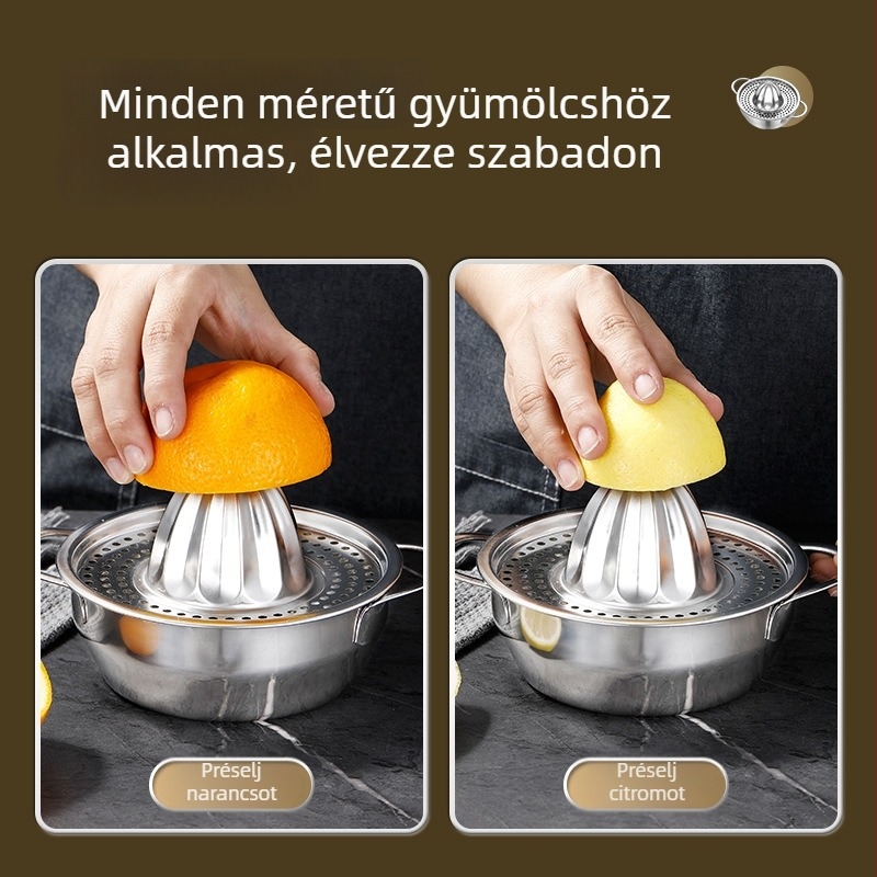 Rozsdamentes acélból készült kézi facsargató citromhoz és narancshoz, tál alakú fej, multifunkcionális