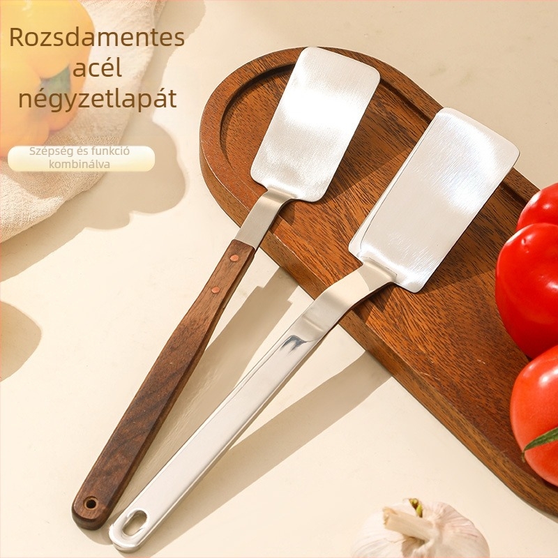 304 rozsdamentes acél kis spatula diófa nyéllel, konyhai eszköz hőálló, alkalmas pizzához és steakhez