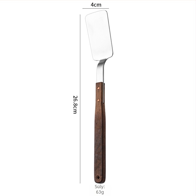 304 rozsdamentes acél kis spatula diófa nyéllel, konyhai eszköz hőálló, alkalmas pizzához és steakhez