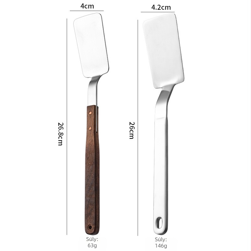 304 rozsdamentes acél kis spatula diófa nyéllel, konyhai eszköz hőálló, alkalmas pizzához és steakhez