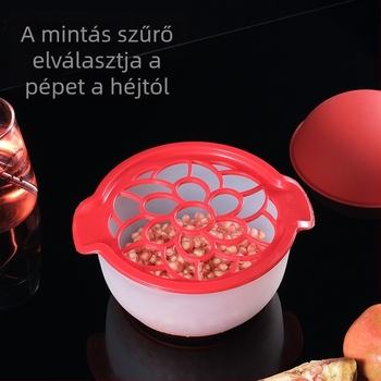 Gránátalma hámozó és préselő készülék, pulpaseparátorral, kézi működtetésű