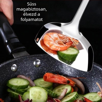 Rozsdamentes acél konyhai eszközök készlet: spatula, merőkanál és lyukas kanál