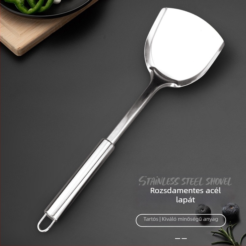 Rozsdamentes acél konyhai eszközök készlet: spatula, merőkanál és lyukas kanál