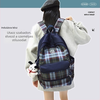 Női vintage hátizsák kockás mintával, főiskolai stílusú, nagy kapacitású, mindennapi használatra