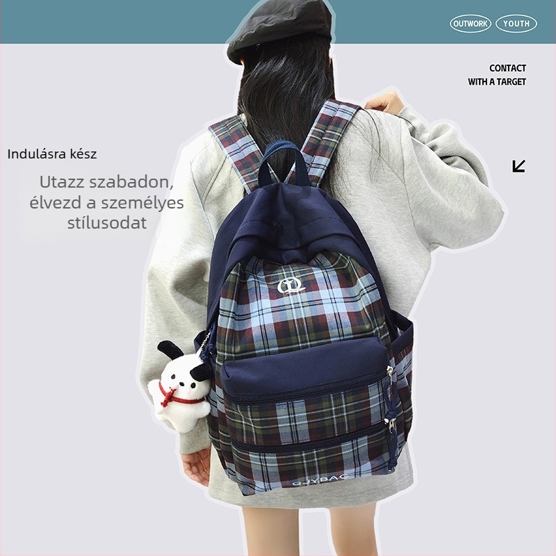 Női vintage hátizsák kockás mintával, főiskolai stílusú, nagy kapacitású, mindennapi használatra