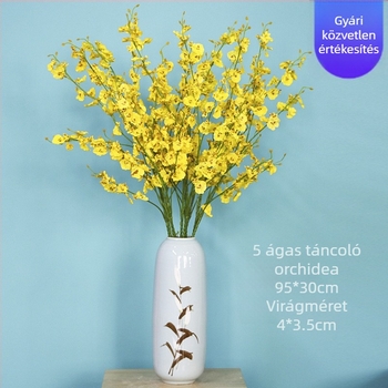 Táncoló orchidea művirág, Phalaenopsis, sárga fej, selyem virágokkal, otthoni, esküvői és hotel dekorációhoz