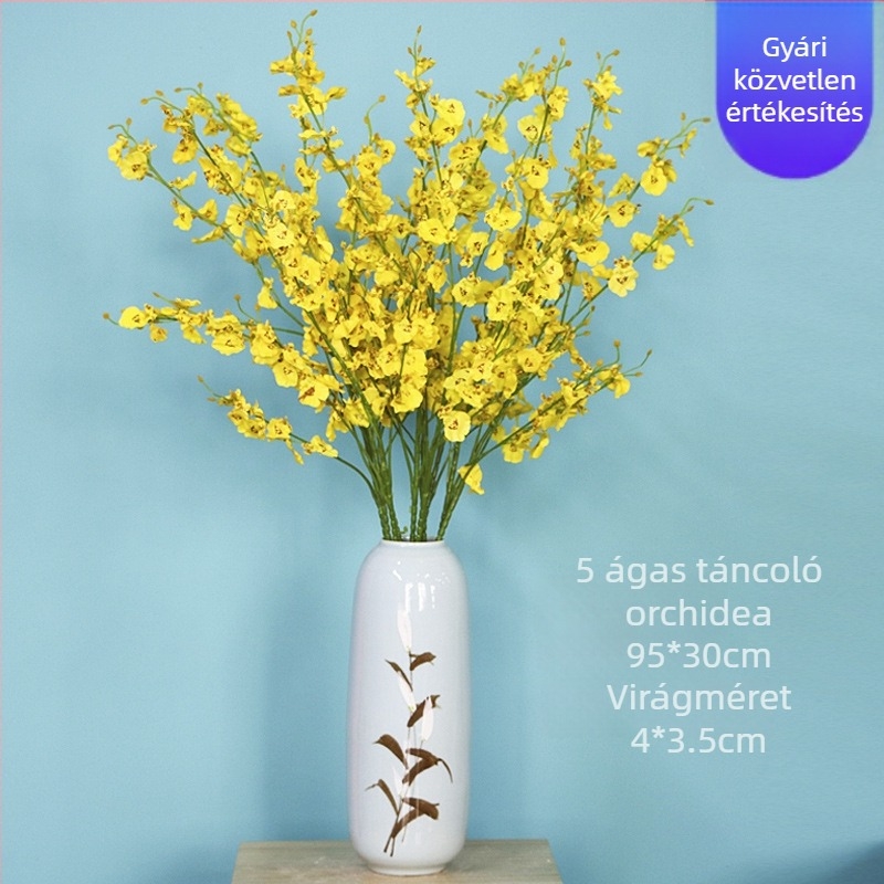 Táncoló orchidea művirág, Phalaenopsis, sárga fej, selyem virágokkal, otthoni, esküvői és hotel dekorációhoz