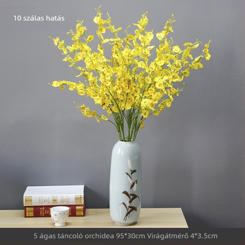 Táncoló orchidea művirág, Phalaenopsis, sárga fej, selyem virágokkal, otthoni, esküvői és hotel dekorációhoz