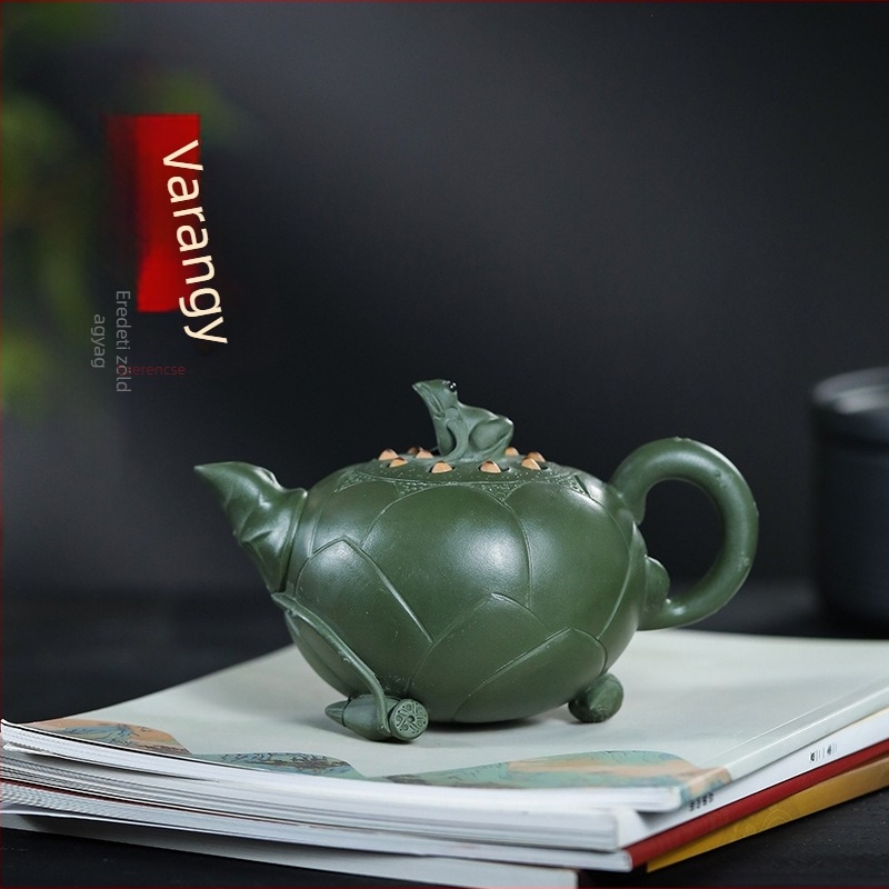 Yixing teáskanna purpur homok agyagból, 420 ml, béka-lótusz minta, kézzel festett, otthoni használatra