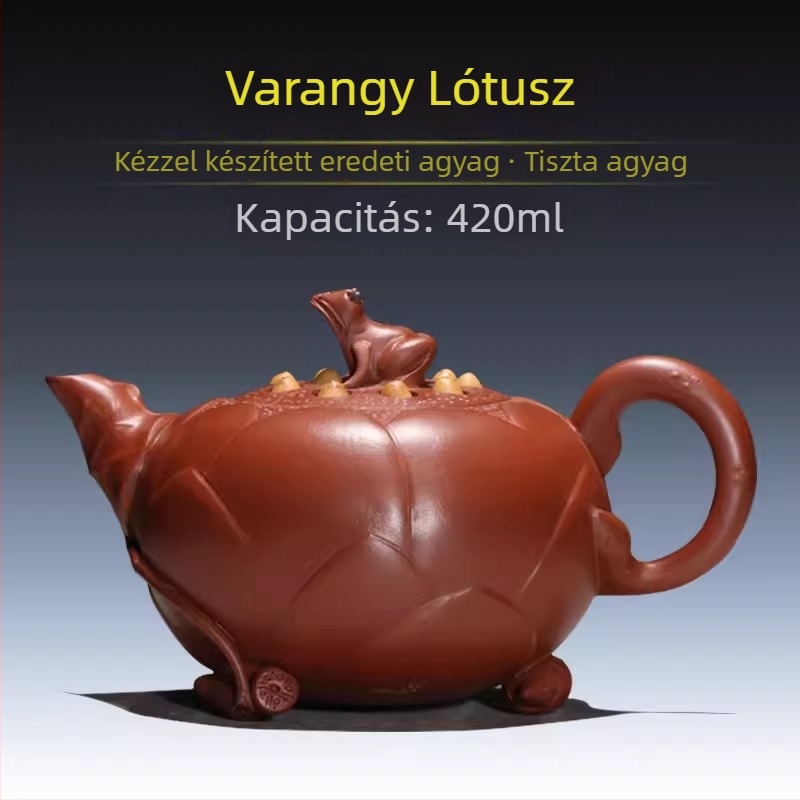 Yixing teáskanna purpur homok agyagból, 420 ml, béka-lótusz minta, kézzel festett, otthoni használatra