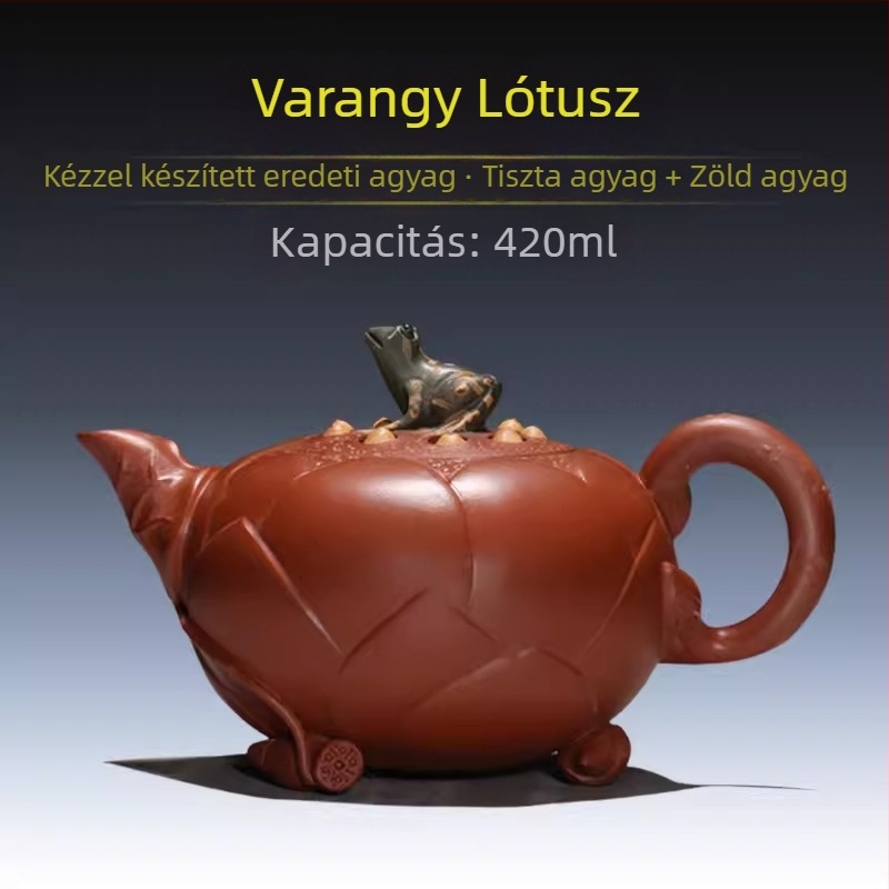 Yixing teáskanna purpur homok agyagból, 420 ml, béka-lótusz minta, kézzel festett, otthoni használatra