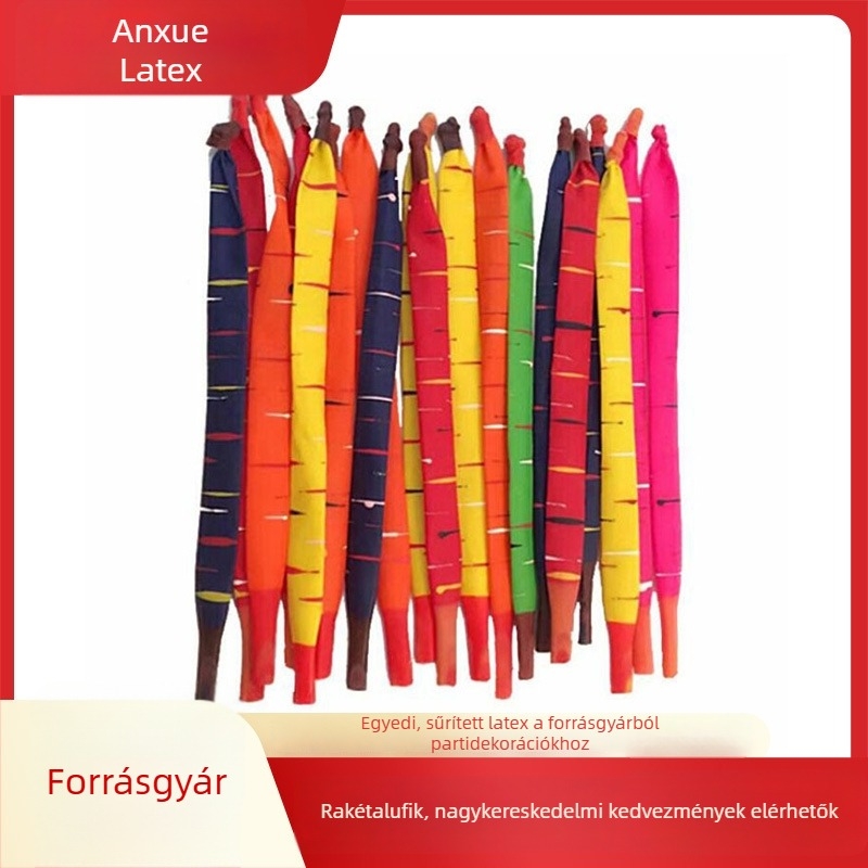 Gyerekeknek készült rakéta alakú latex lufi, hanggal és repülési funkcióval, hosszú, csíkos kivitel
