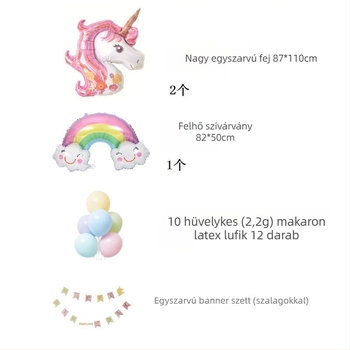 Egyszarvú mesefigurás lufik – születésnapi dekorációs jelenet készlet