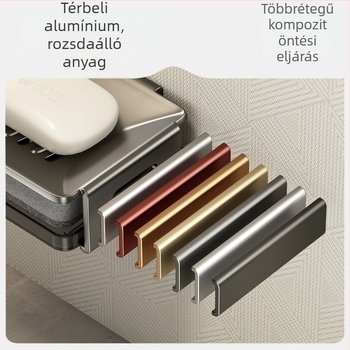 Falsíkra szerelhető Space Aluminum szappantartó lefolyóval a fürdőszobába, méretek 12.5 × 8.5 × 4 cm