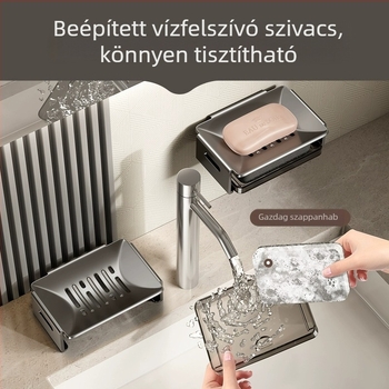 Falsíkra szerelhető Space Aluminum szappantartó lefolyóval a fürdőszobába, méretek 12.5 × 8.5 × 4 cm