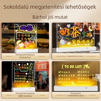 Törölhető fluoreszcens asztali tábla világító jelzéssel, átlátszó akrilból, kis árjelző tábla standhoz
