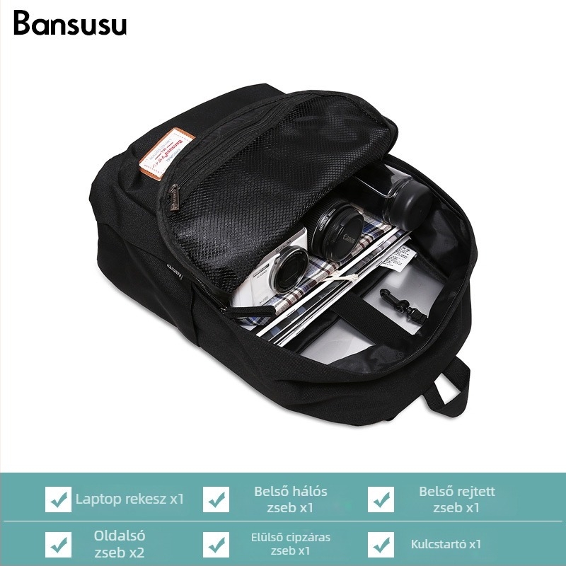 Egyszínű, trendi iskolatáska, uniszex, 15 hüvelykes laptophoz, főiskolai stílus