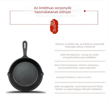 Egyszeres fogantyúval ellátott öntöttvas grillsütő serpenyő, lapos aljzattal, indukciós kompatibilitás, steakhez és teppanyakihoz