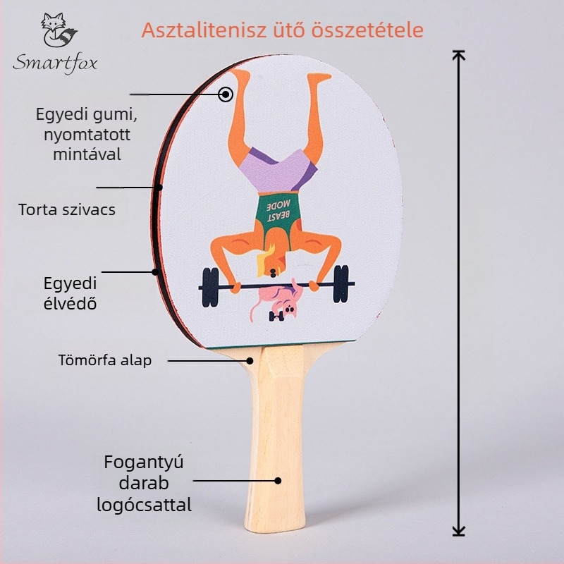 UV-nyomtatott asztalitenisz ütő edzésre, Shakehand fogás, hosszú nyél, ragasztásgátló gumi