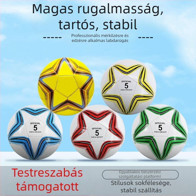 PVC futball No.3/No.4/No.5 gyerekeknek és fiataloknak edzésre és mérkőzésekre, ötágú csillag mintázat, nagy rugalmasság, kopásálló